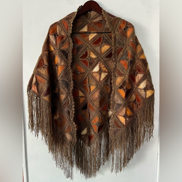 Genuine Leather Vintage Patchwork Shawl - Picture 7 of 16